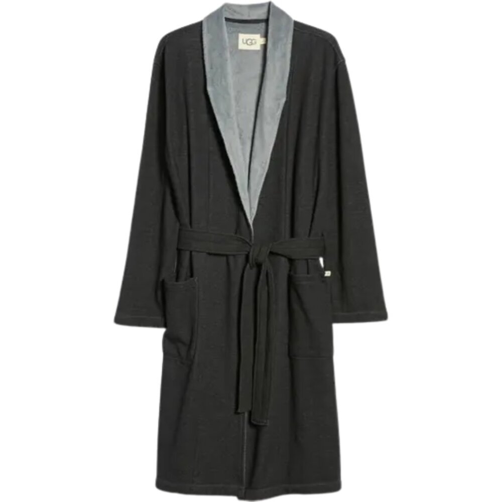 NWT UGG Men Robinson Shawl Collar Robe Black‎ Gray – Size M/L
